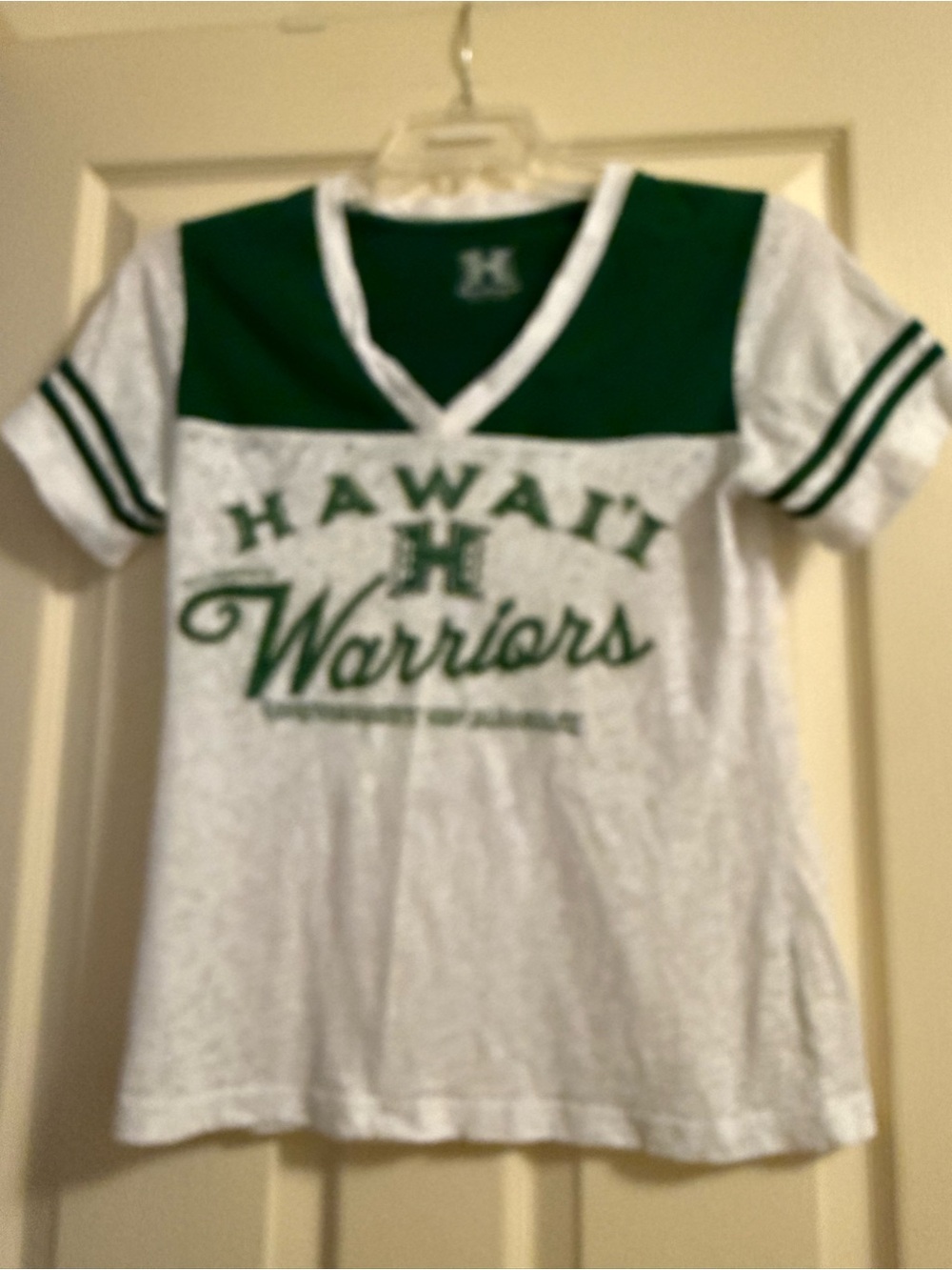 Hawaii Warriors Women's White & Green V-Neck Tee